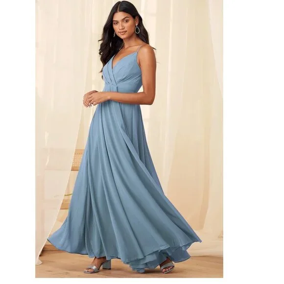 Lulus All About Love Slate Blue Maxi Dress Size Small NWOT - Picture 4 of 9